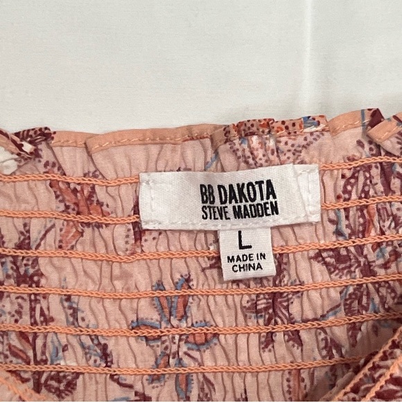 BB Dakota by Steve Madden Pink Mauve Floral Smocked top Mini Dress Size L NWT - Picture 4 of 9